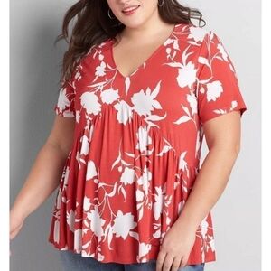 Lane Bryant Floral Swing Tee Dark Coral Size 22/24